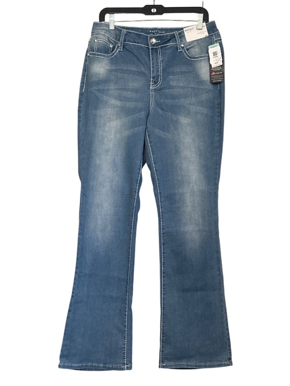 Boutique Plus Womens Bootcut Jeans 14W Blue Embroidered Pockets Stretch Denim Ne